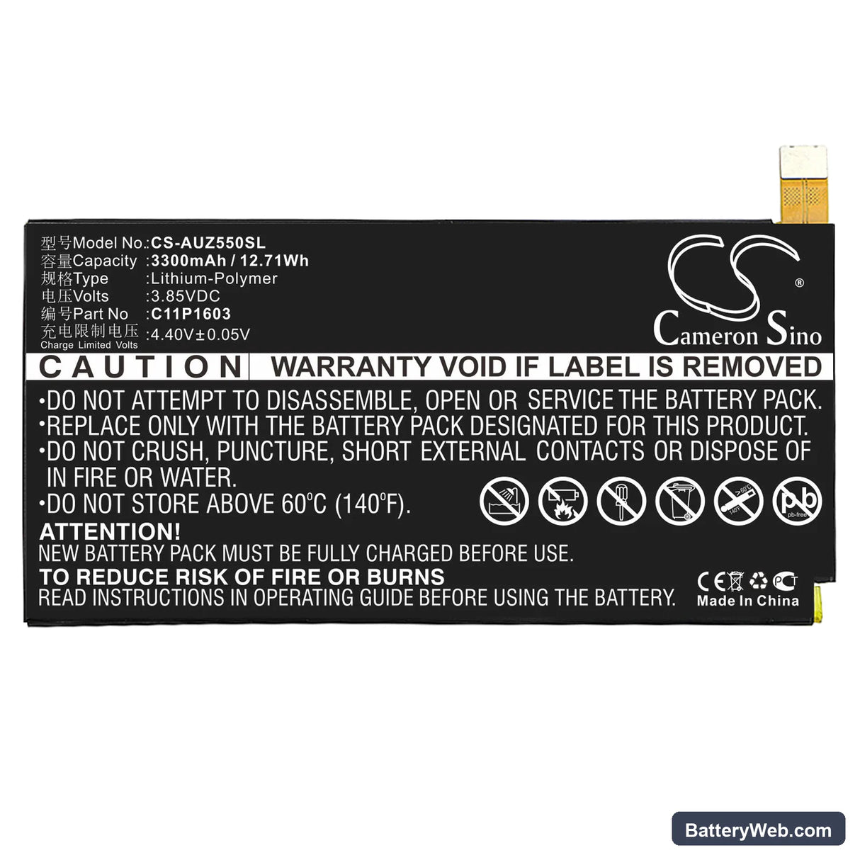 Asus ZenFone 3 Deluxe 5.5 Replacement Battery, 3.85V, 3300mAh, Li-Polymer 3