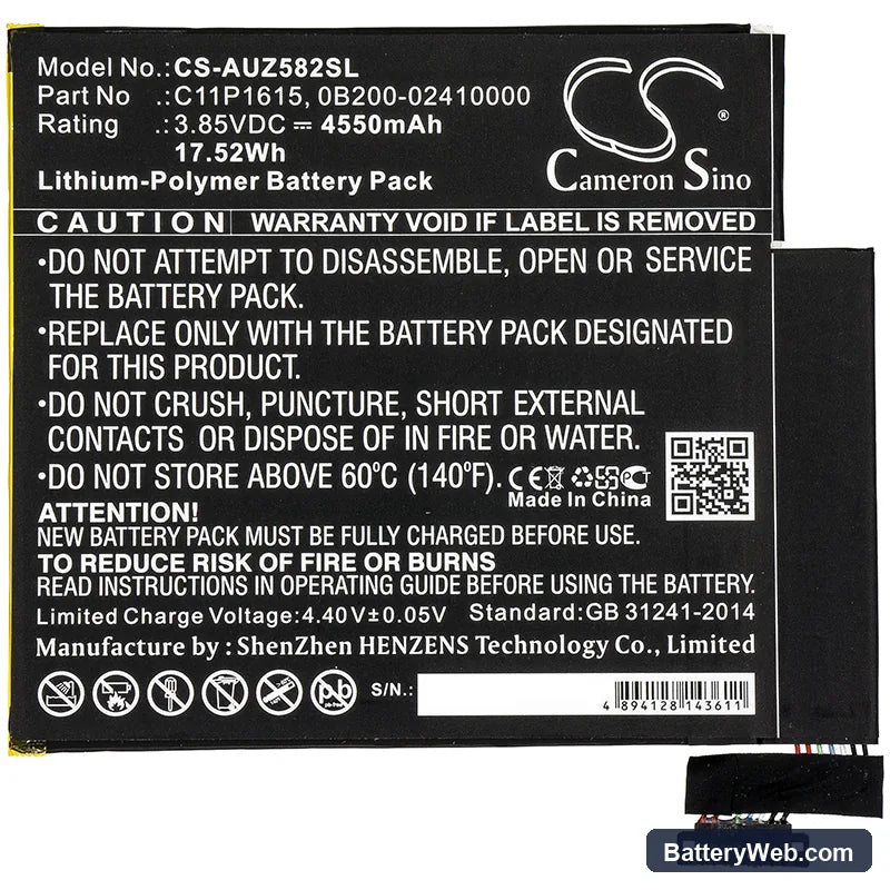 Asus Zenpad Z8S Replacement Battery, 3.85V, 4550mAh, Li-Polymer 3