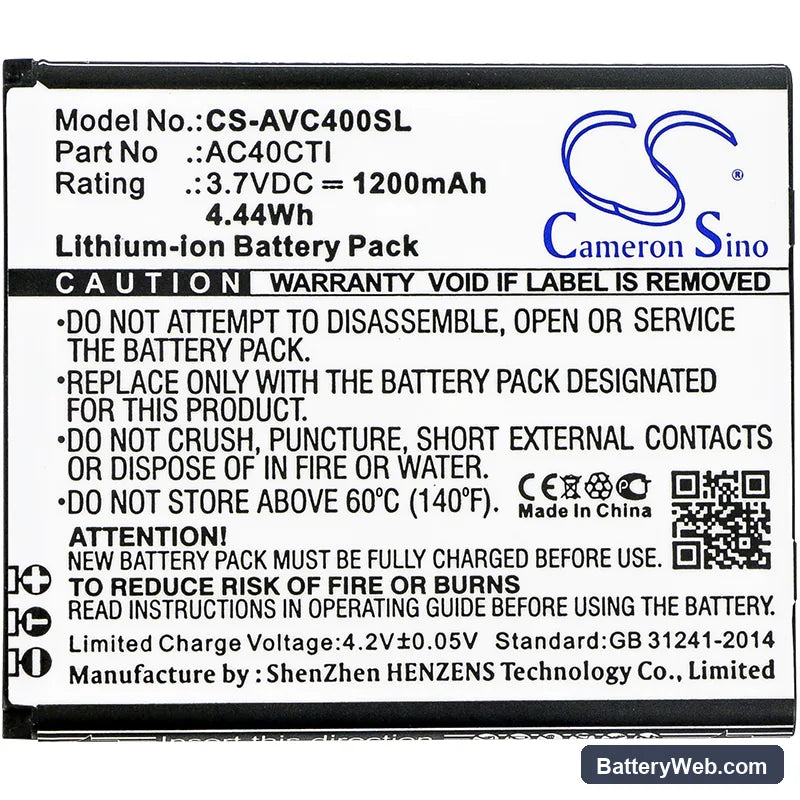 Archos 40C Titanium Replacement Battery, 3.7V, 1200mAh, Li-ion 3