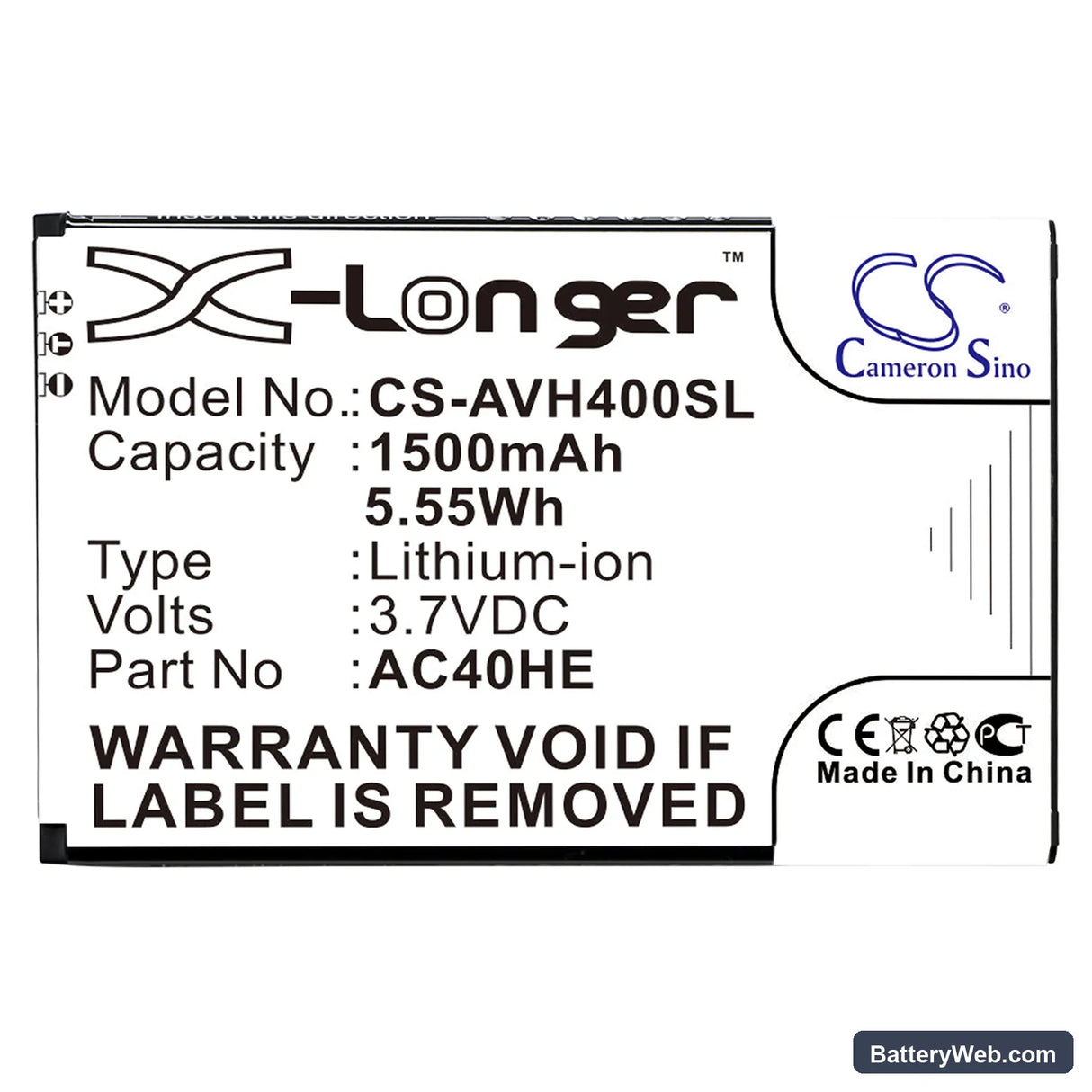 Archos 40 Helium Replacement Battery, 3.7V, 1500mAh, Li-ion 3