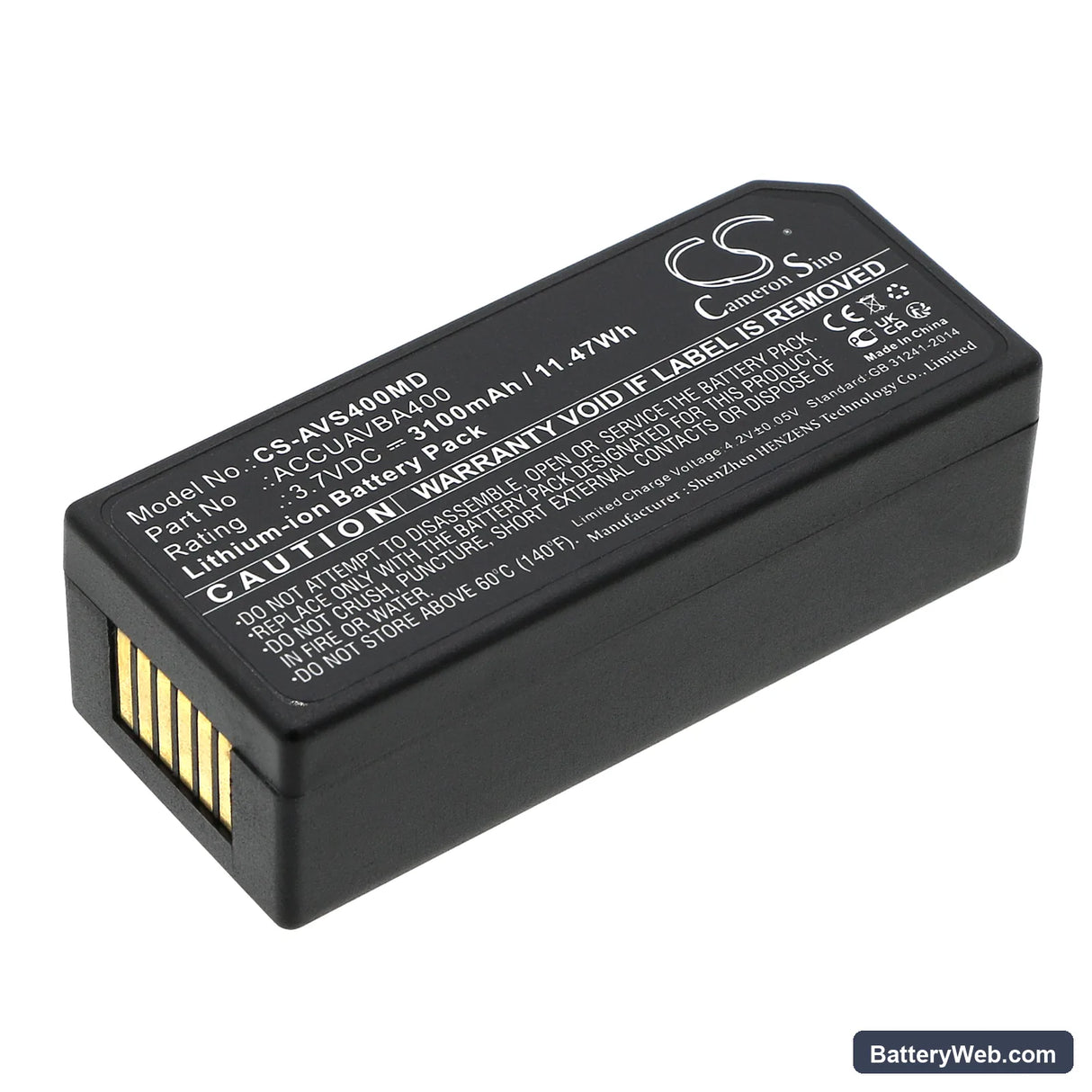 Accuvein AV400 Replacement Battery, 3.7V, 3100mAh, Li-ion 1