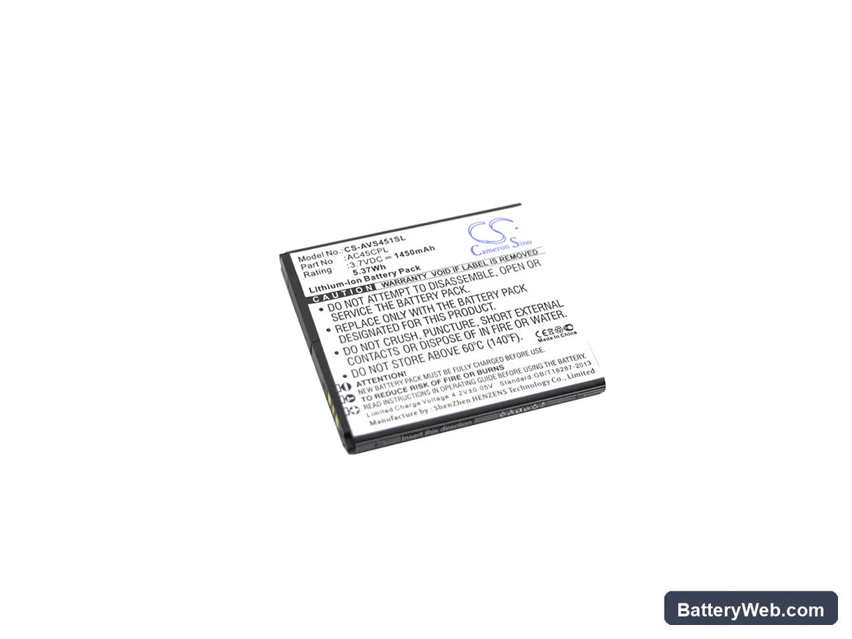 Highscreen Zera S Replacement Battery, 3.7V, 1450mAh, Li-ion 1
