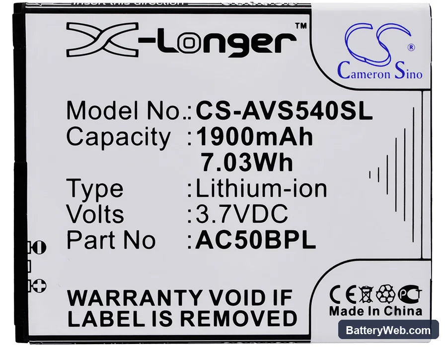 Archos 50b Platinum Replacement Battery, 3.7V, 1900mAh, Li-ion 5