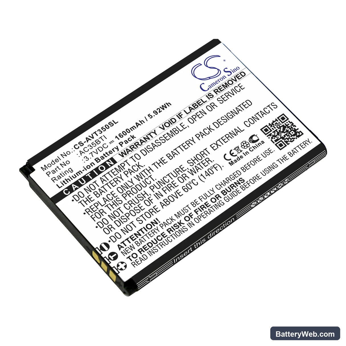 Archos 35b Titanium Replacement Battery, 3.7V, 1600mAh, Li-ion 1