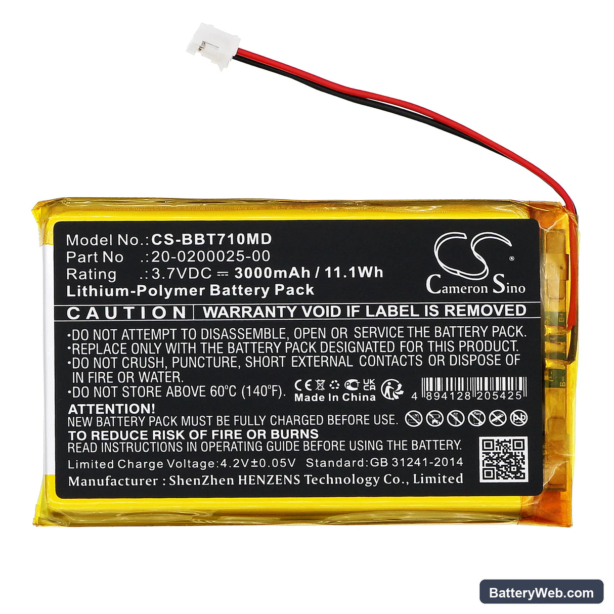 Bistos BT-710 pulse oximeter Replacement Battery, 3.7V, 3000mAh, Li-Polymer 3