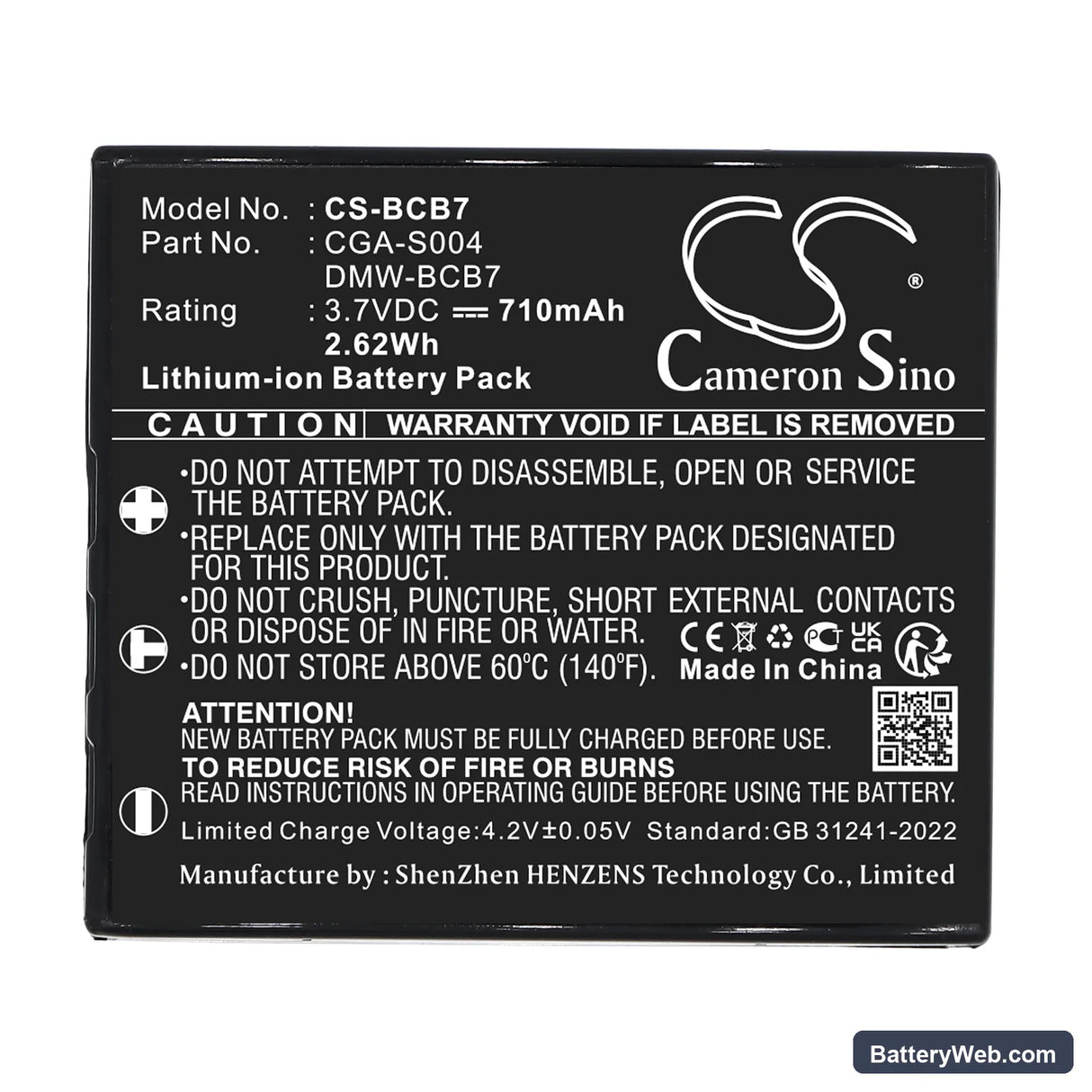 Panasonic Lumix DMC-FX2 Replacement Battery, 3.7V, 710mAh, Li-ion 5