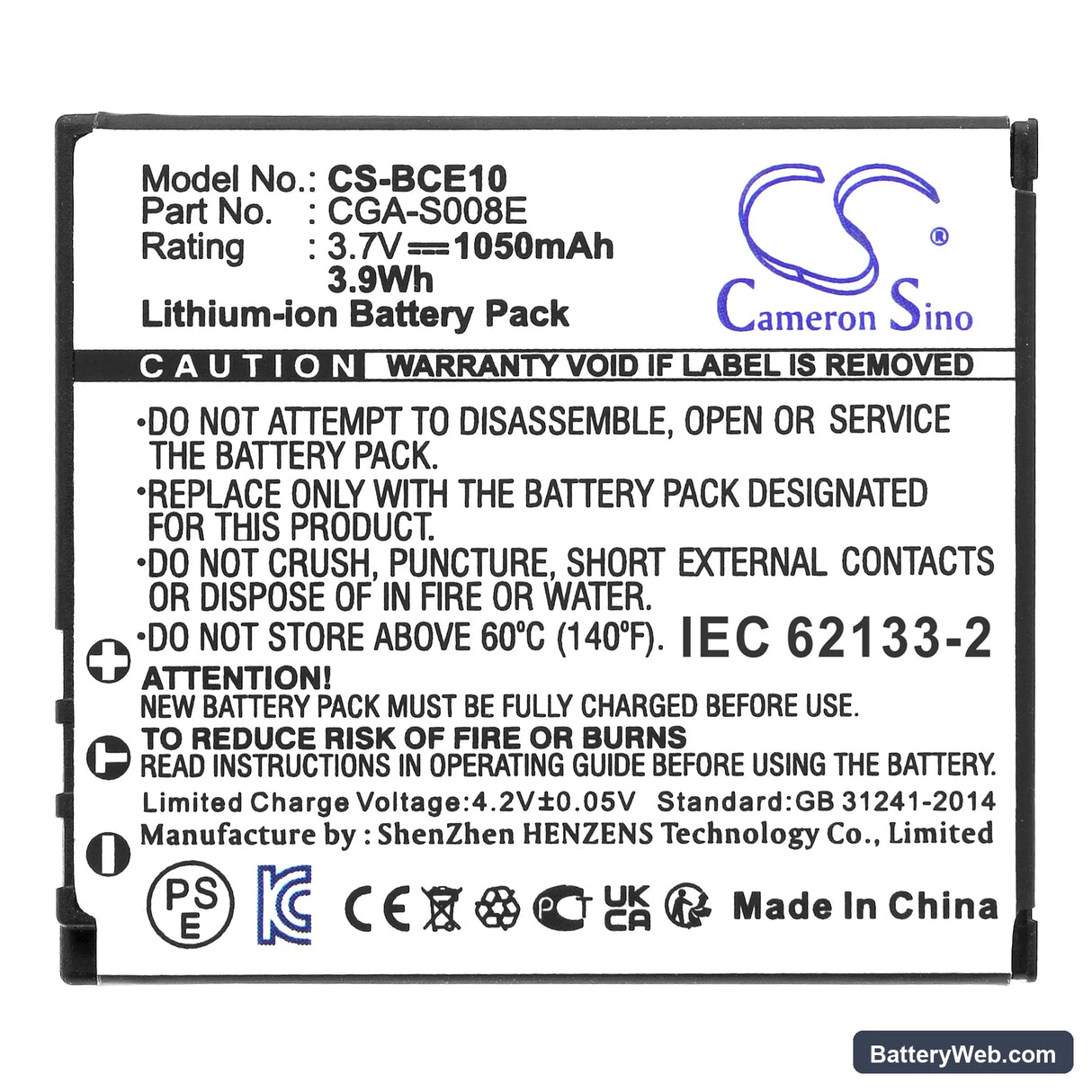 Ricoh Caplio R8 Replacement Battery, 3.7V, 1050mAh, Li-ion 3