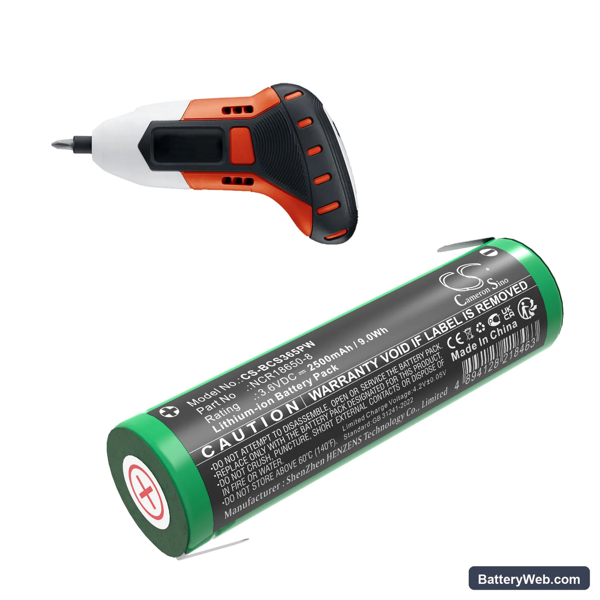 Black & Decker BDCS40G Type 1 Replacement Battery, 3.6V, 2500mAh, Li-ion 5