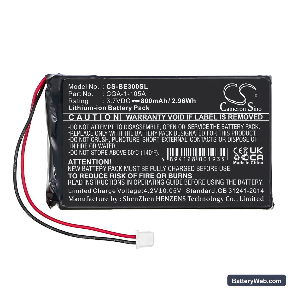 Casio Cassiopeia BE-300 Replacement Battery, 3.7V, 800mAh, Li-ion 3