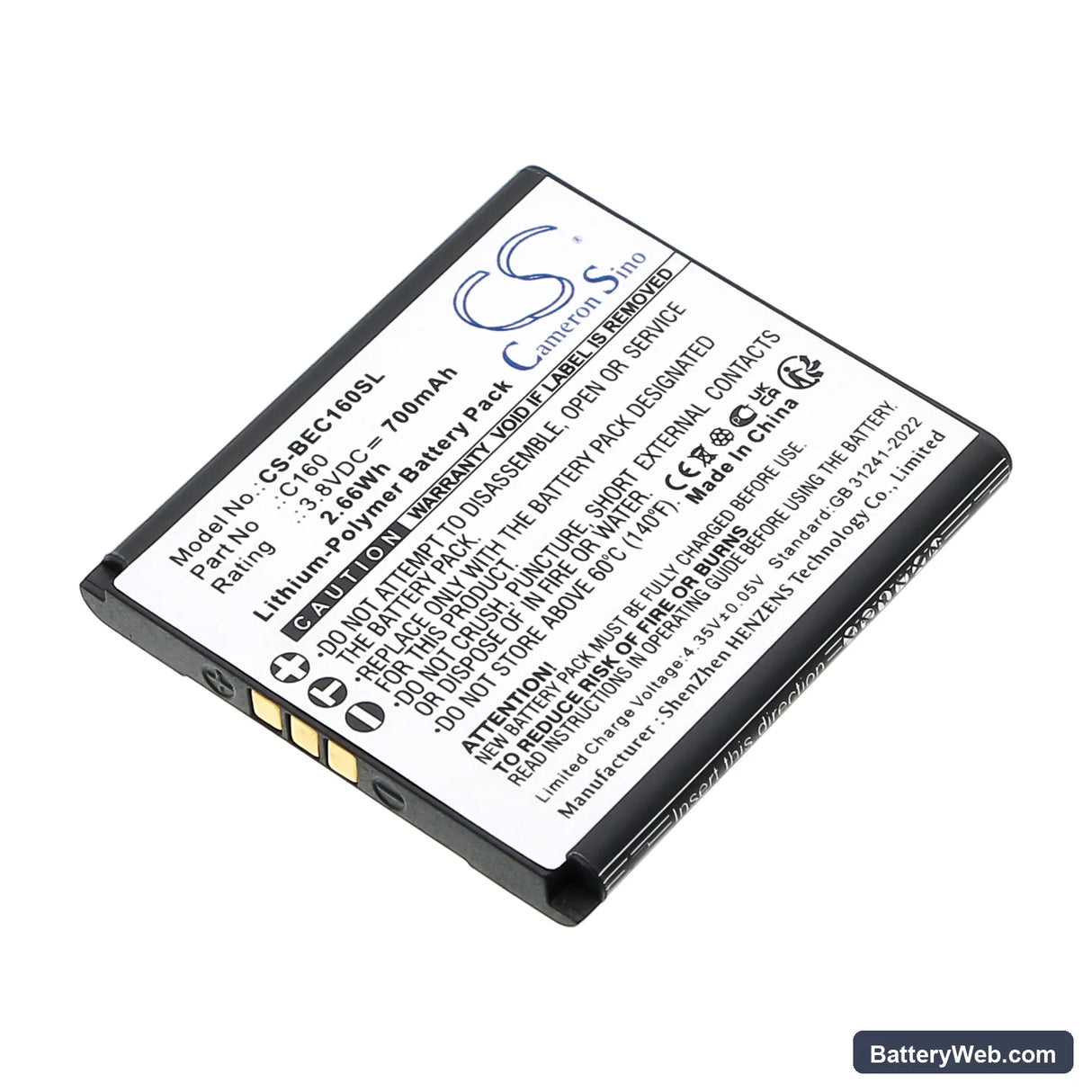 Bea-fon C160 Replacement Battery, 3.8V, 700mAh, Li-Polymer 1