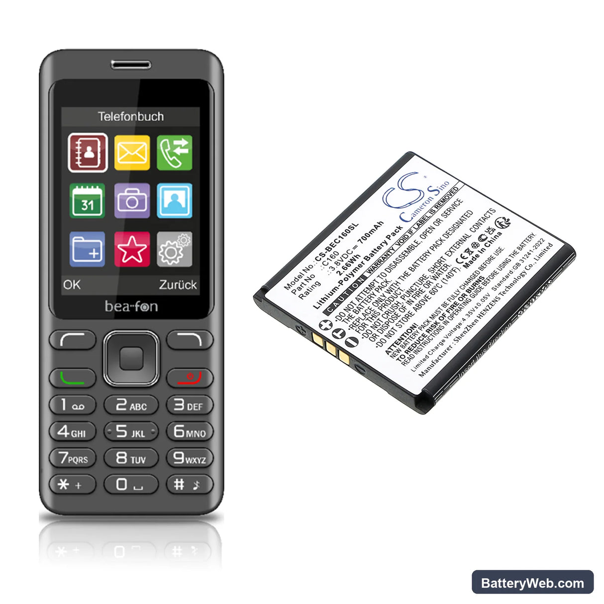 Bea-fon C160 Replacement Battery, 3.8V, 700mAh, Li-Polymer 4