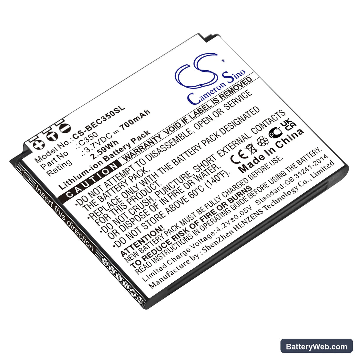 Bea-fon C350 Replacement Battery, 3.7V, 700mAh, Li-ion 1