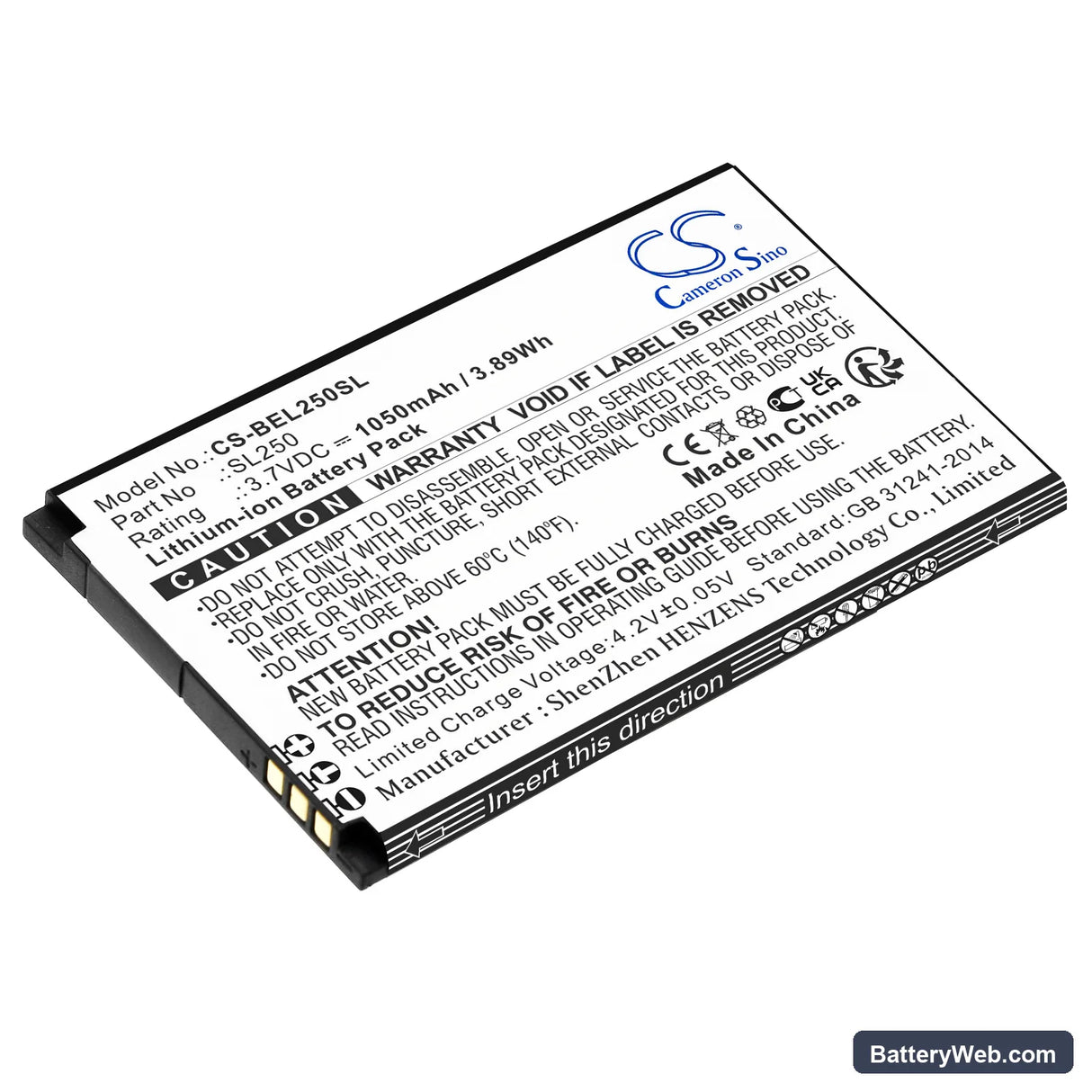 Bea-fon SL250 Replacement Battery, 3.7V, 1050mAh, Li-ion 1