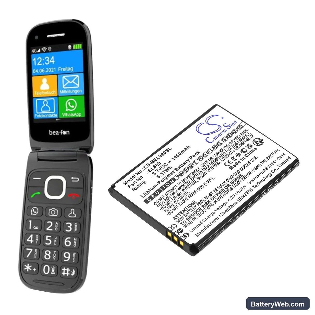 Bea-fon SL880 Touch Replacement Battery, 3.7V, 1450mAh, Li-Polymer 4