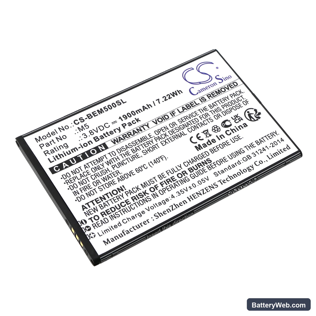 Bea-fon M5 Replacement Battery, 3.8V, 1900mAh, Li-ion 1
