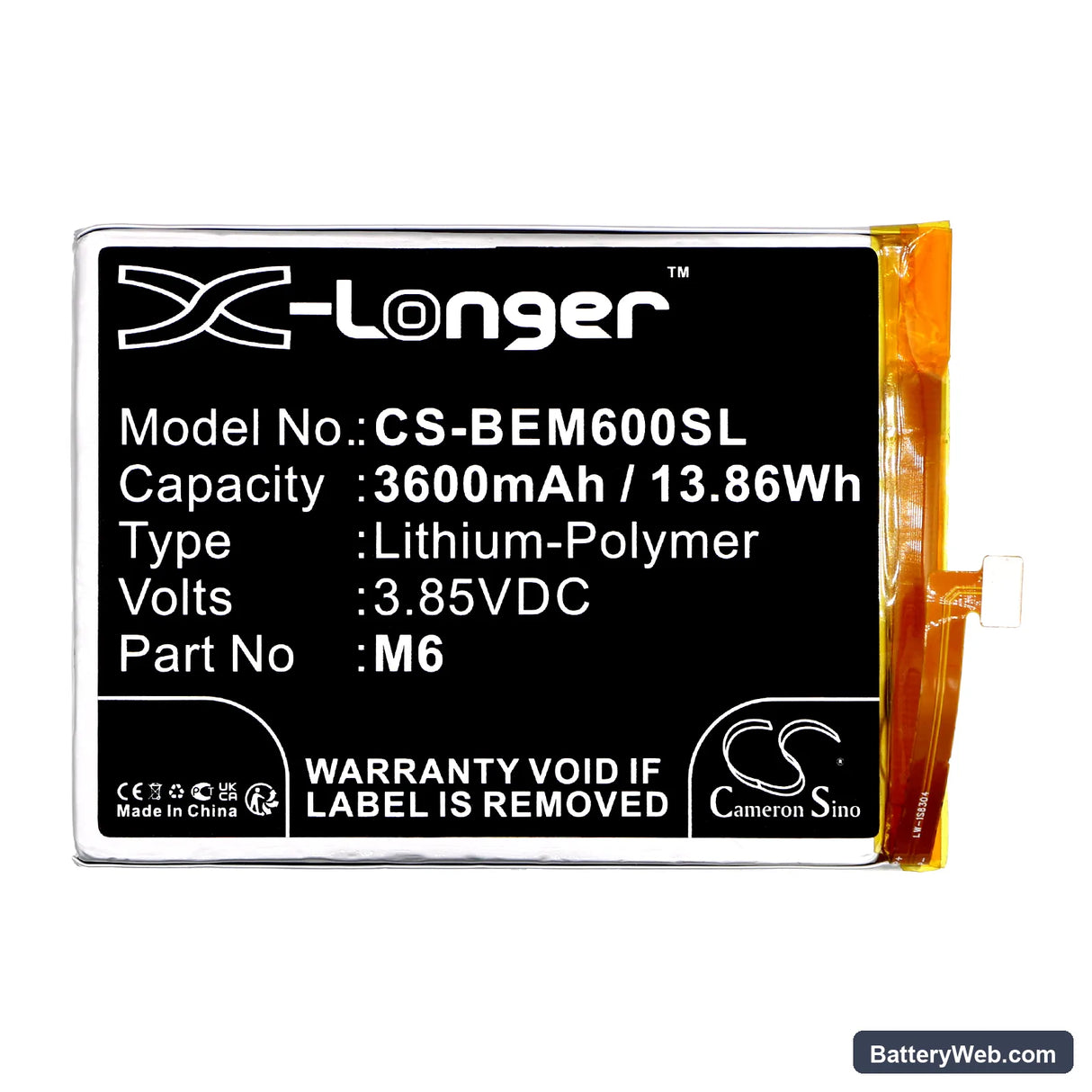 Bea-fon M6 Premium Replacement Battery, 3.85V, 3600mAh, Li-Polymer 3