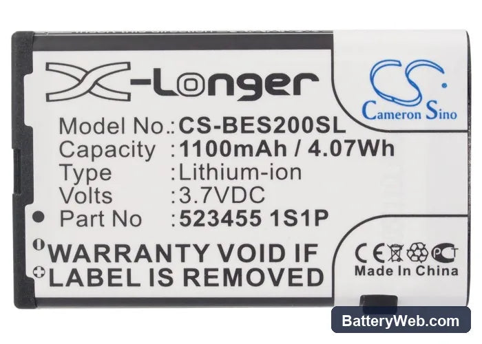 Bea-fon S200 Replacement Battery, 3.7V, 1100mAh, Li-ion 5