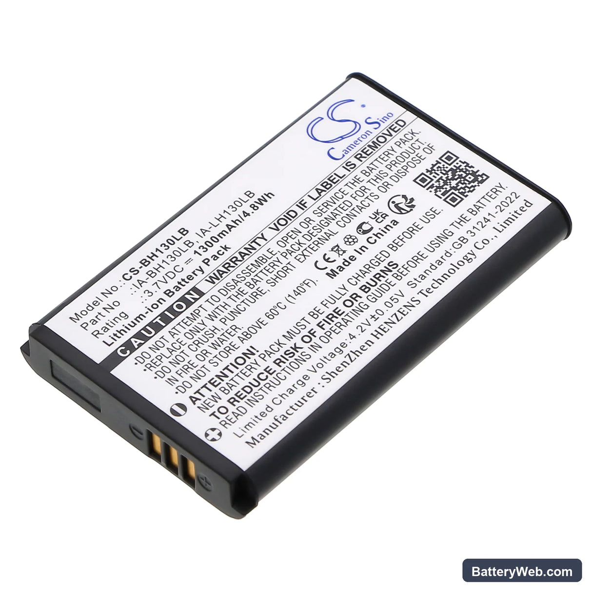 Samsung SMX-C14 Replacement Battery, 3.7V, 1300mAh, Li-ion 1