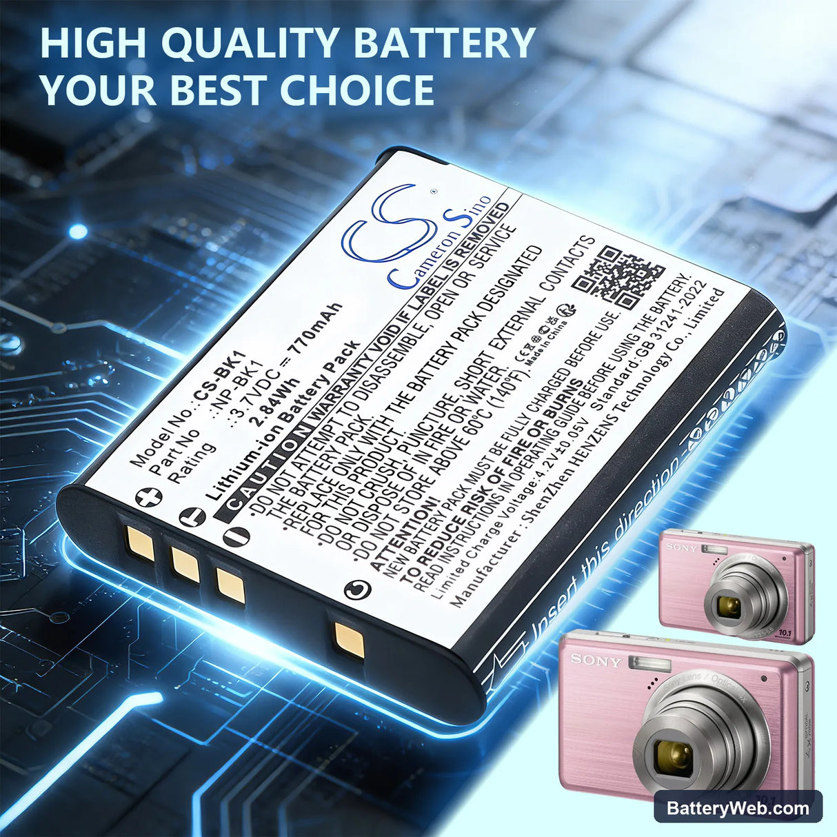Sony CyberShot DSC-S750 Replacement Battery, 3.7V, 770mAh, Li-ion 6