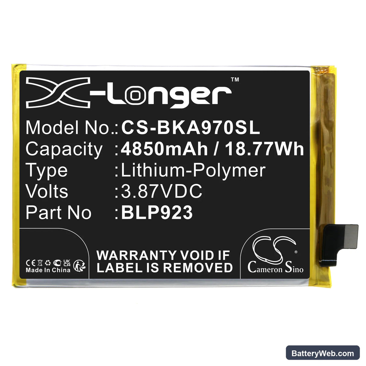 Vivo A97 5G Replacement Battery, 3.87V, 4850mAh, Li-Polymer 3