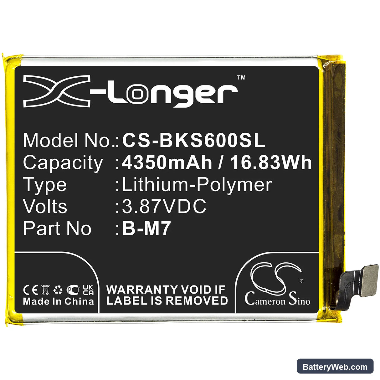 Vivo S6 5G Replacement Battery, 3.87V, 4350mAh, Li-Polymer 3