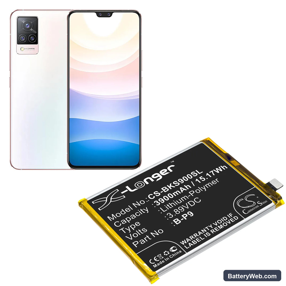 Vivo S9 Replacement Battery, 3.89V, 3900mAh, Li-Polymer 5