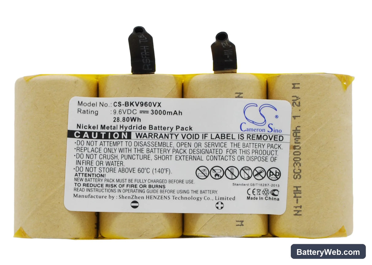 Black&Decker DV9605 Replacement Battery, 9.6V, 3000mAh, Ni-MH 1