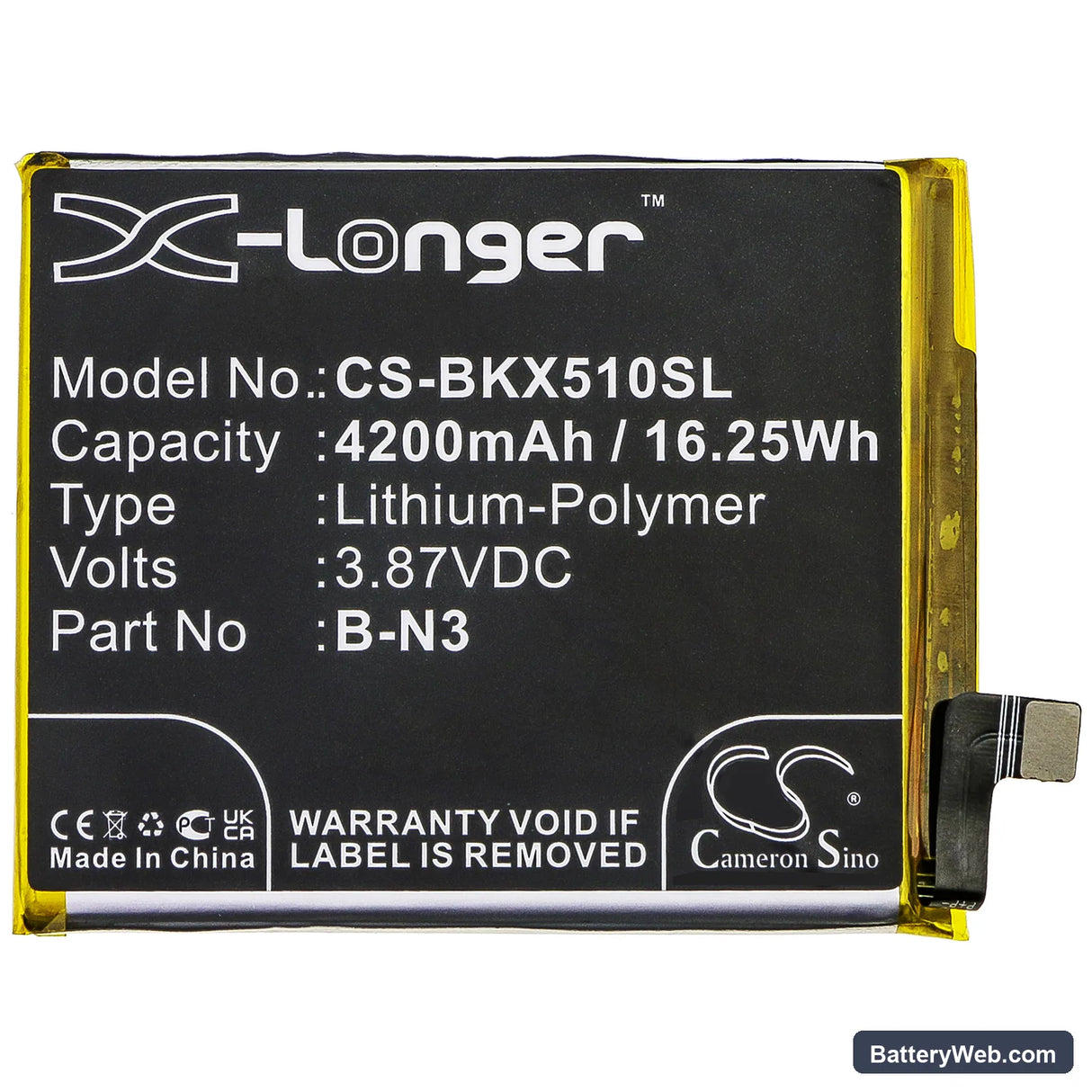 Vivo X50 Pro Replacement Battery, 3.87V, 4200mAh, Li-Polymer 3