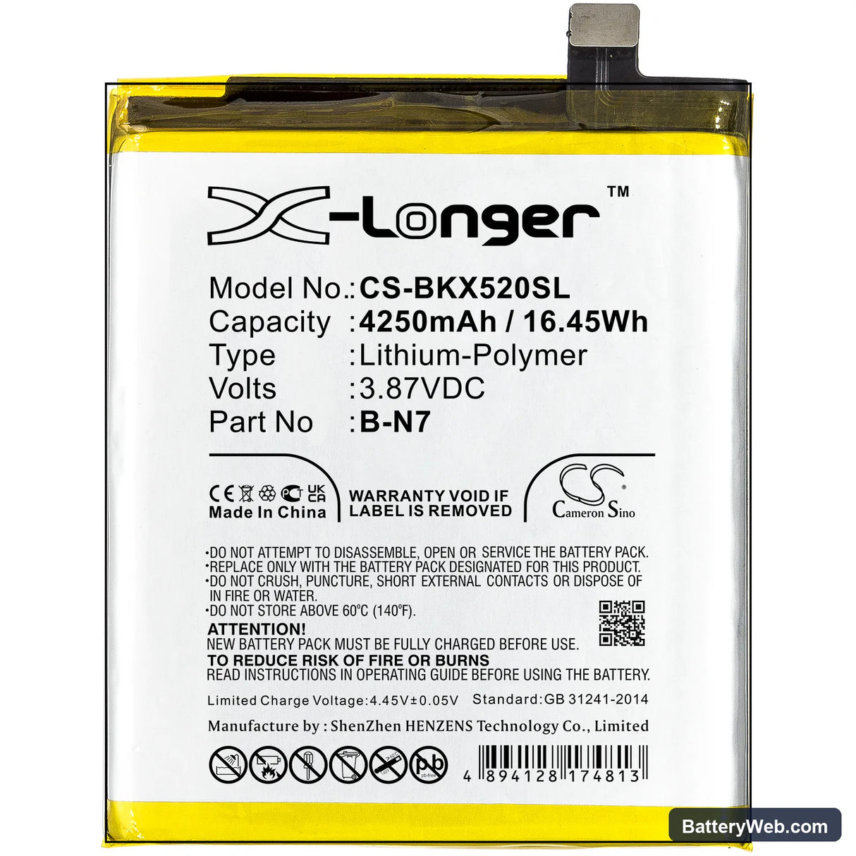 Vivo X50 Pro+ Replacement Battery, 3.87V, 4250mAh, Li-Polymer 3