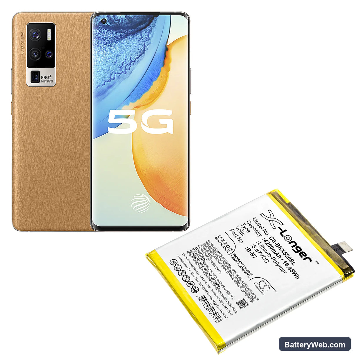Vivo X50 Pro+ Replacement Battery, 3.87V, 4250mAh, Li-Polymer 5