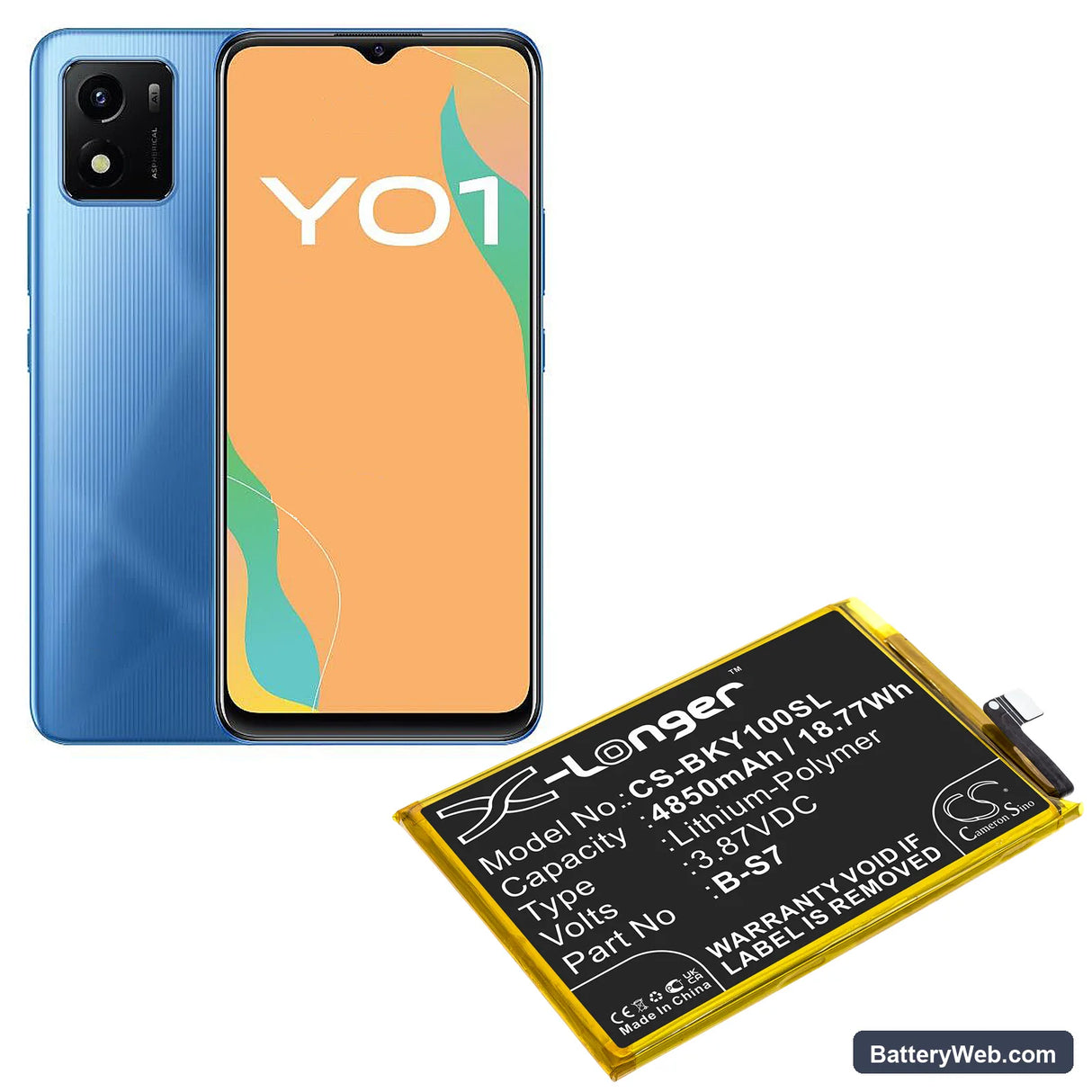 Vivo Y01 Replacement Battery, 3.87V, 4850mAh, Li-Polymer 5