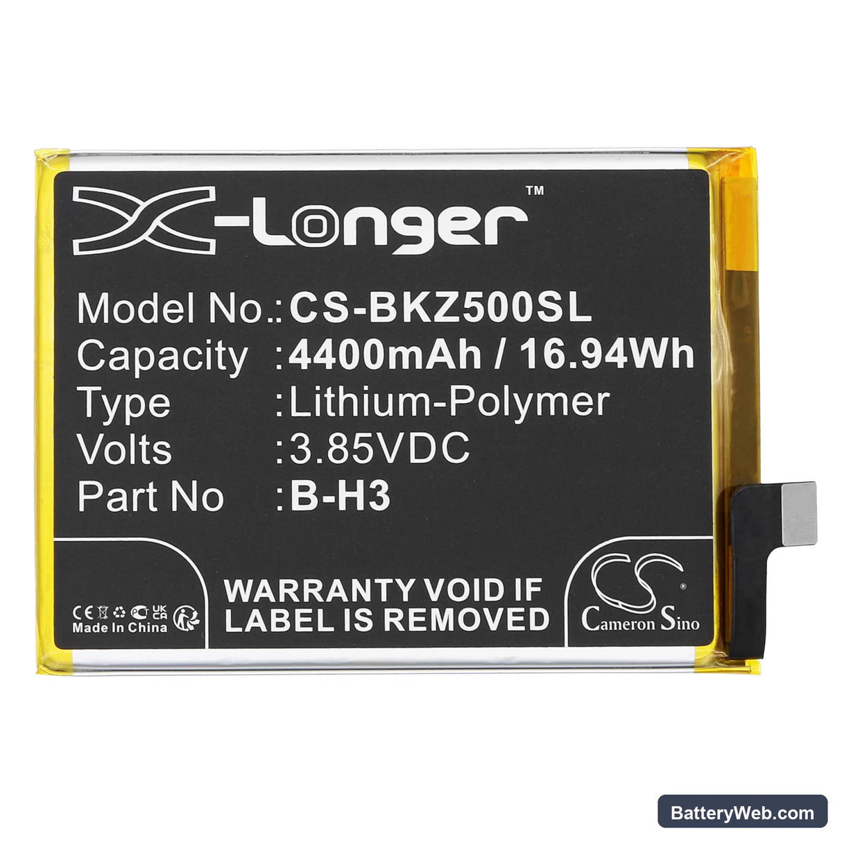 Vivo VIVO Z5 Replacement Battery, 3.85V, 4400mAh, Li-Polymer 3