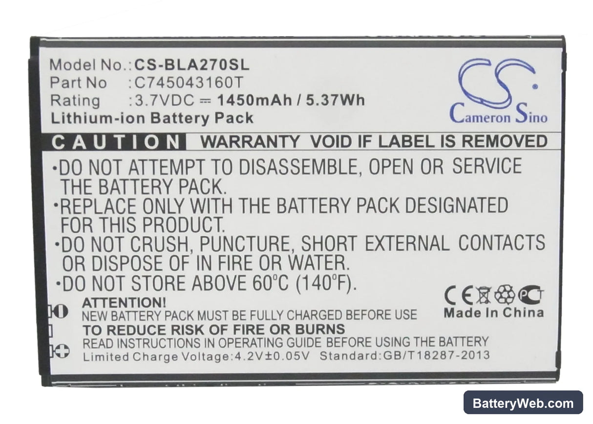 BLU Advance 4.0 Replacement Battery, 3.7V, 1450mAh, Li-ion 5