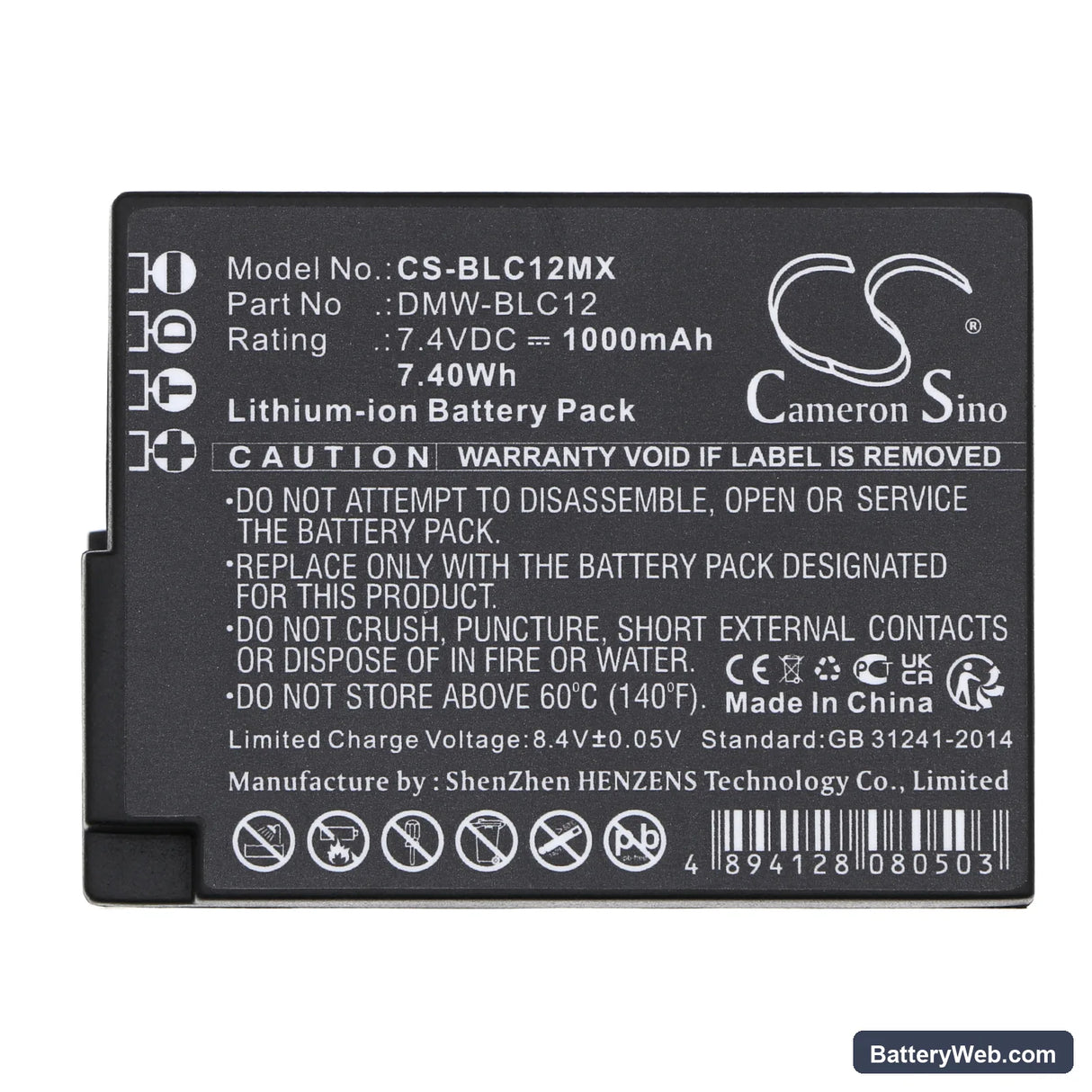 Leica V-Lux 4 Replacement Battery, 7.4V, 1000mAh, Li-ion 5