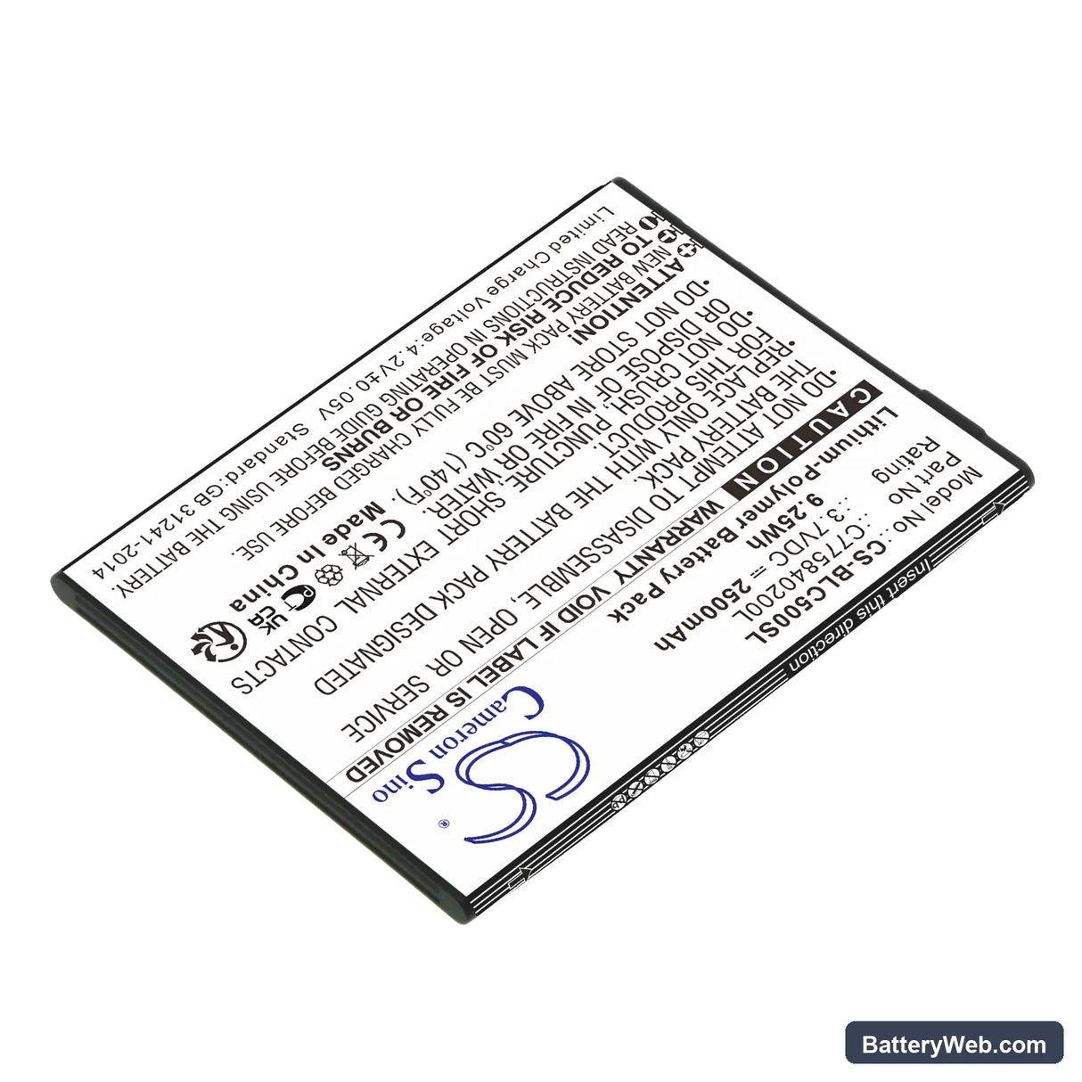 BLU C5 Replacement Battery, 3.7V, 2500mAh, Li-Polymer 2