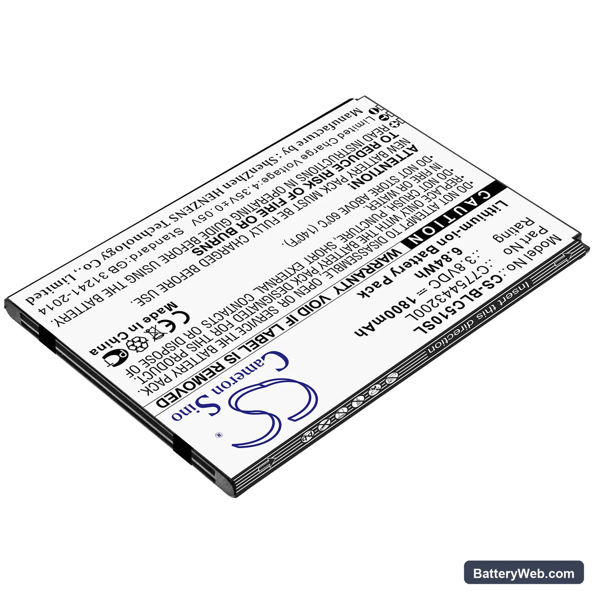 BLU C5L Replacement Battery, 3.8V, 1800mAh, Li-ion 2