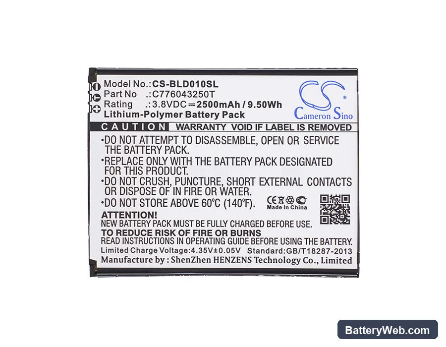 BLU Dash X LTE D0010U Replacement Battery, 3.8V, 2500mAh, Li-Polymer 5