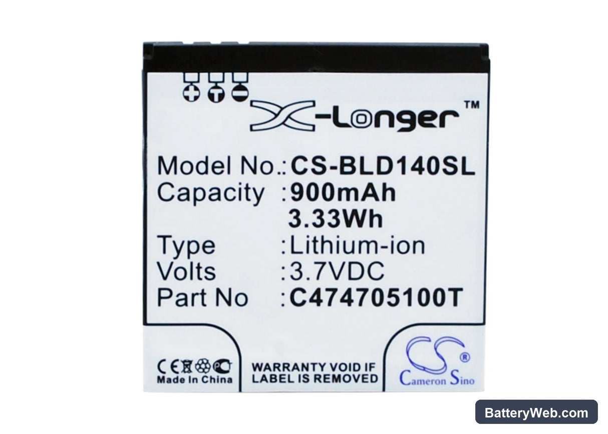 BLU Dash JR Replacement Battery, 3.7V, 900mAh, Li-ion 5