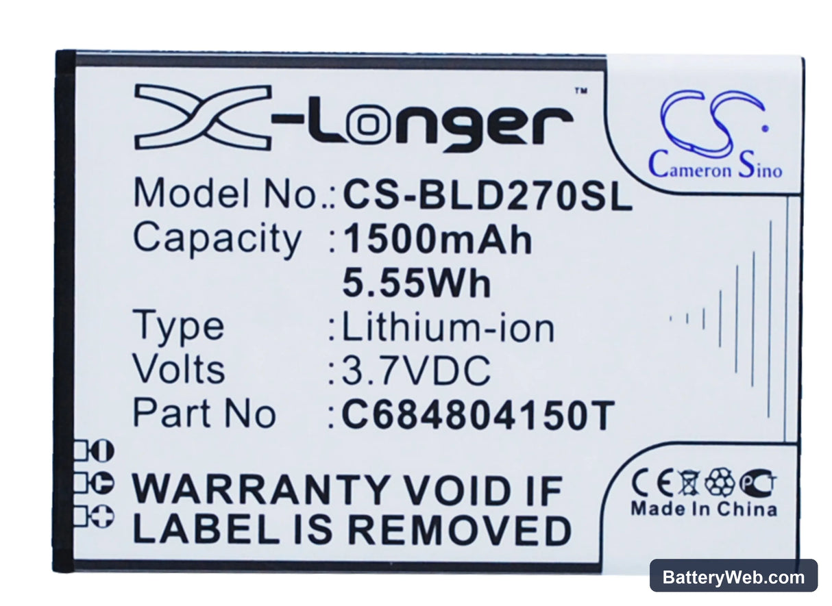 BLU Dash 4.0 Replacement Battery, 3.7V, 1500mAh, Li-ion 1