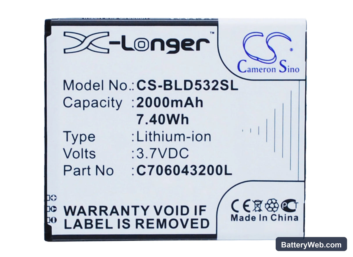 BLU Studio 5.0C HD Replacement Battery, 3.7V, 2000mAh, Li-ion 1