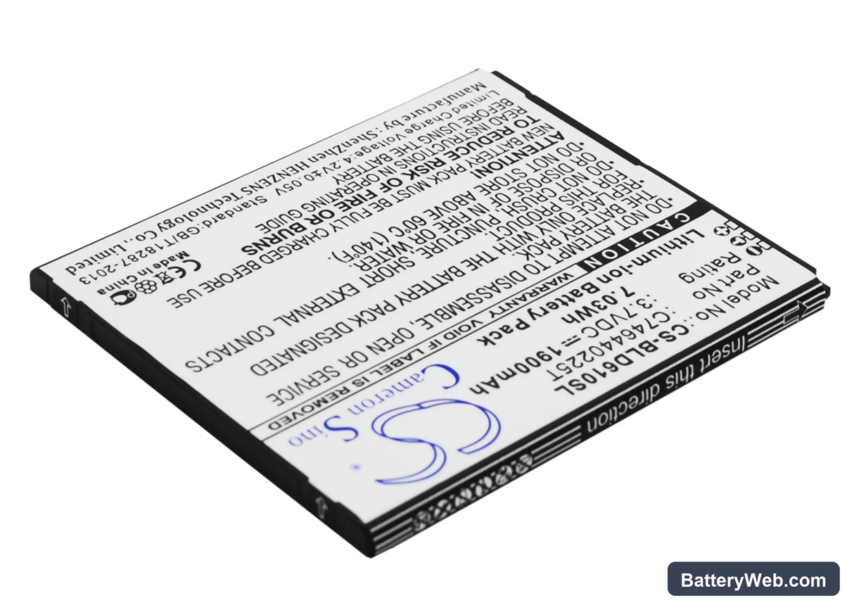 BLU Studio 5.5 Replacement Battery, 3.7V, 1900mAh, Li-ion 3