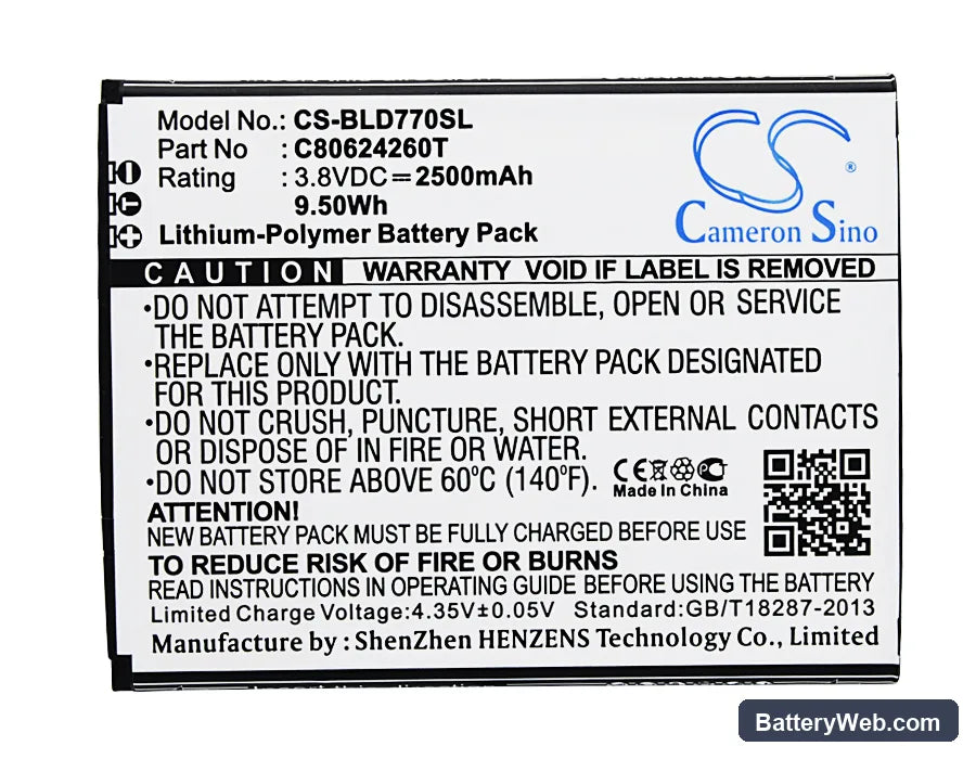 BLU Studio X Plus Replacement Battery, 3.8V, 2500mAh, Li-Polymer 5