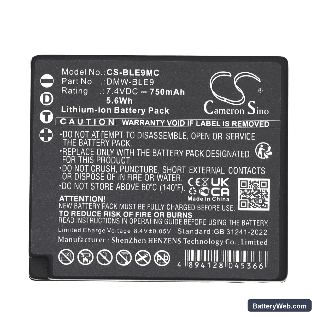 Panasonic Lumix DMC-GF3 Replacement Battery, 7.4V, 750mAh, Li-ion 5