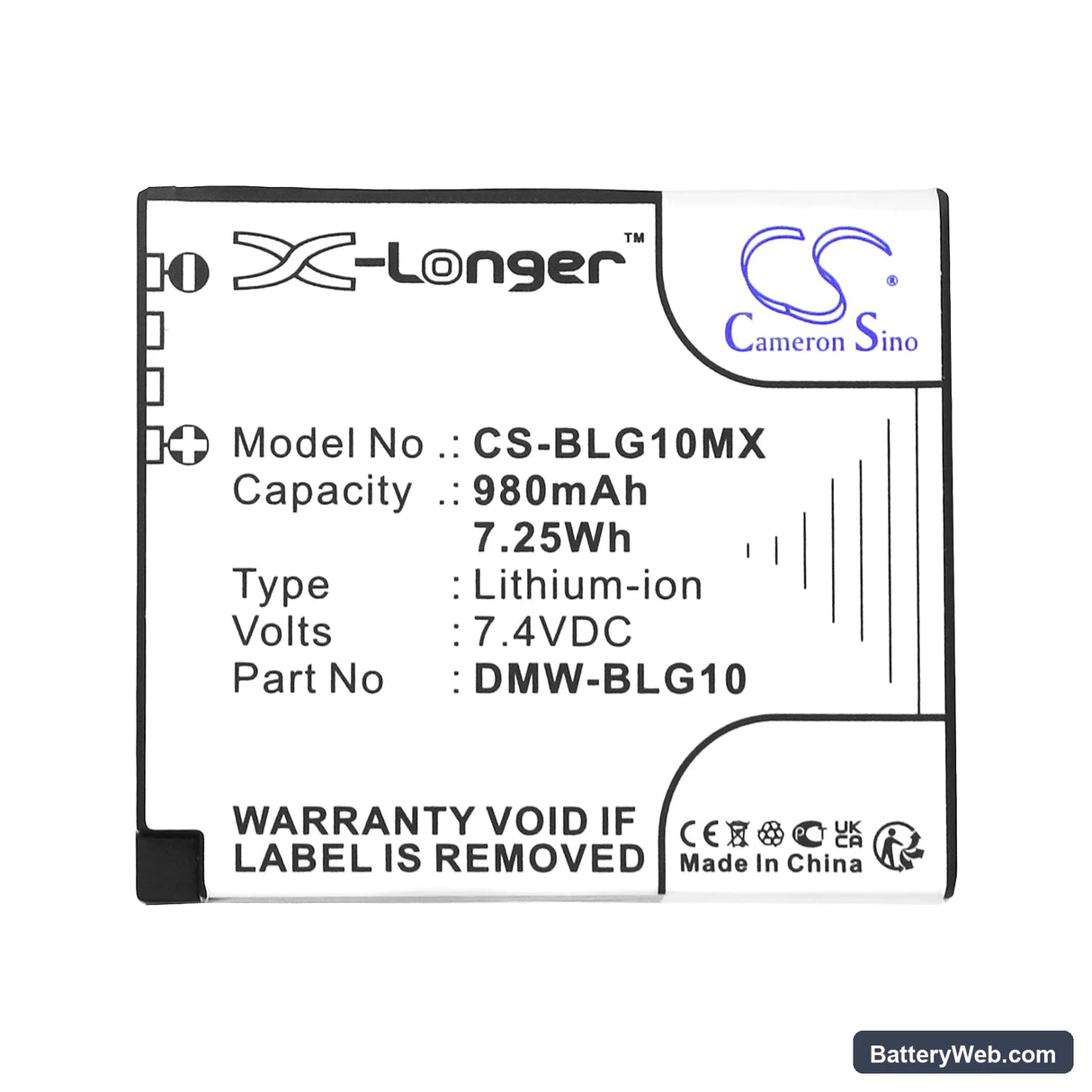 Panasonic Lumix DMC-GF6 Replacement Battery, 7.4V, 980mAh, Li-ion 5
