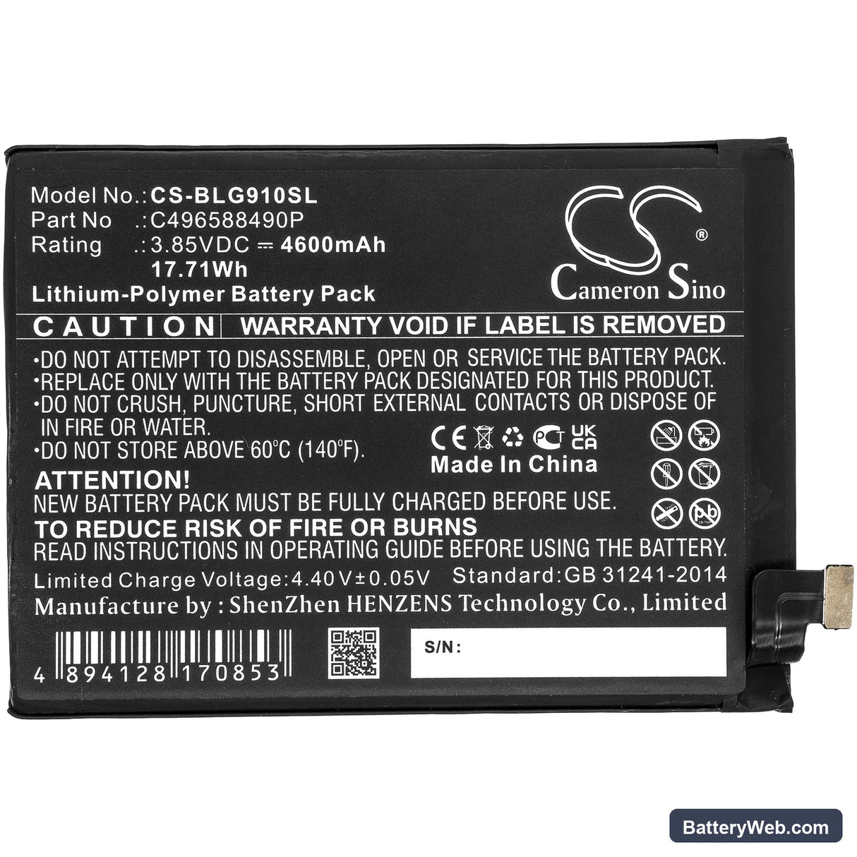 BLU G91 Pro Replacement Battery, 3.85V, 4600mAh, Li-Polymer 3