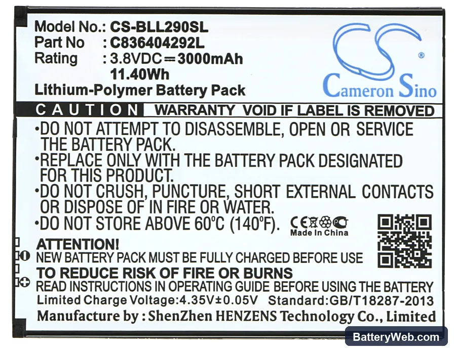 BLU Life 8 XL Replacement Battery, 3.8V, 3000mAh, Li-Polymer 5