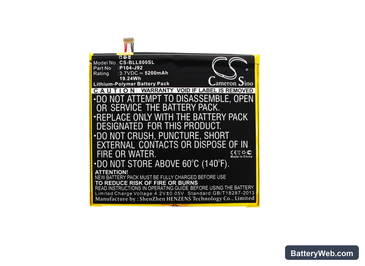 BLU Life View TAB Replacement Battery, 3.7V, 5200mAh, Li-Polymer 5