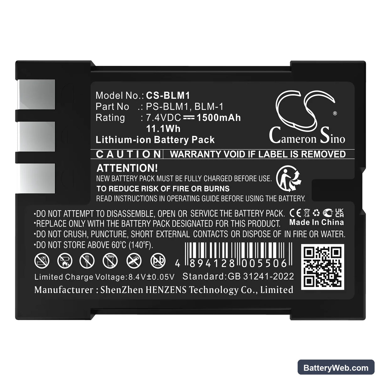 Olympus C-8080 Wide Zoom Replacement Battery, 7.4V, 1500mAh, Li-ion 5