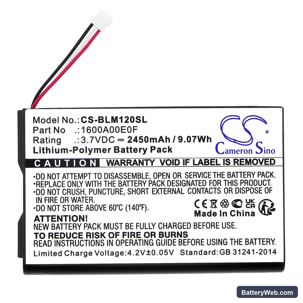 Bosch GLM120C Replacement Battery, 3.7V, 2450mAh, Li-Polymer 3