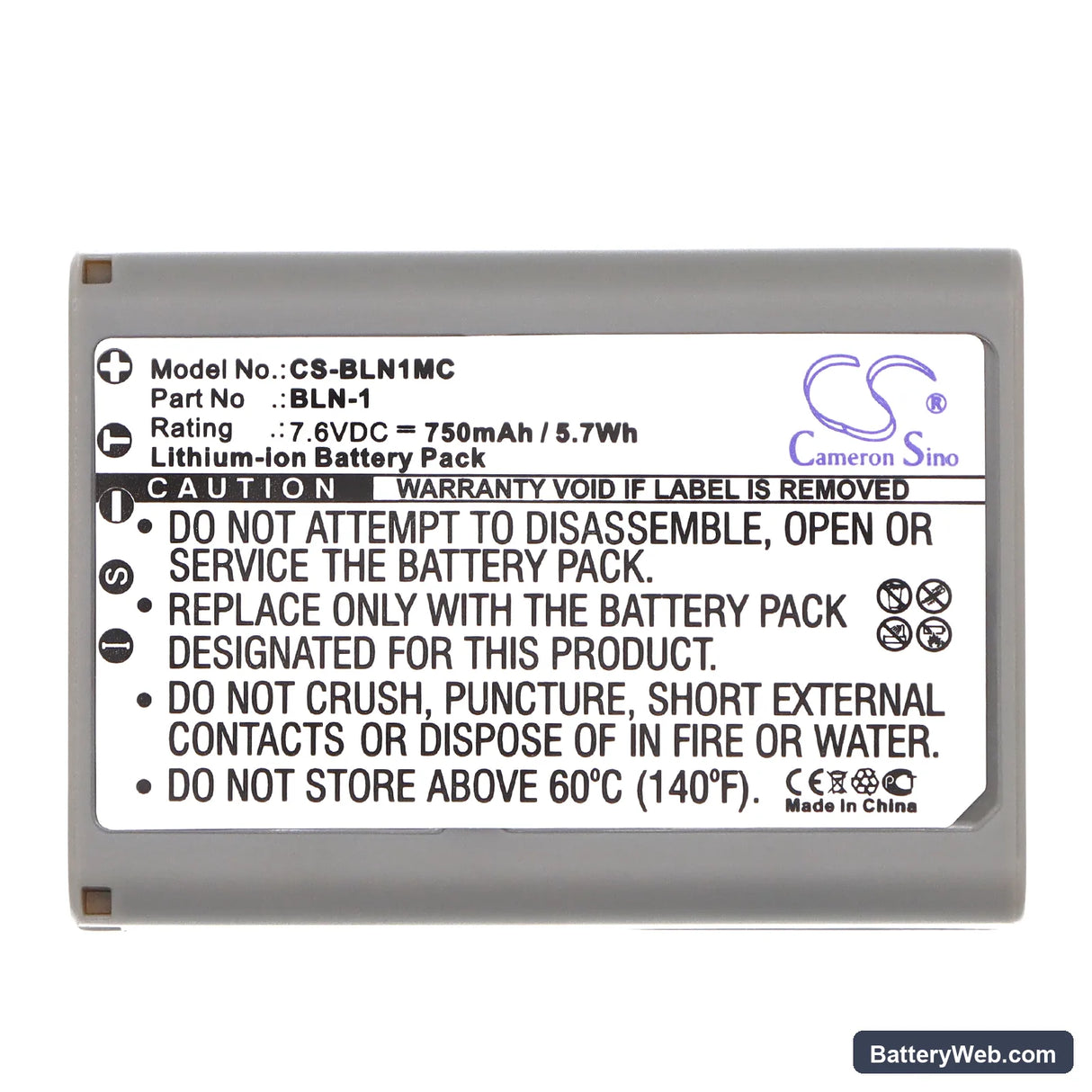 Olympus E-M5 Replacement Battery, 7.6V, 750mAh, Li-ion 5